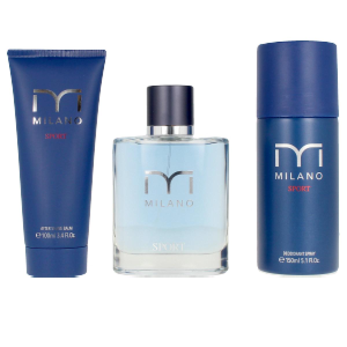 Milano Sport Man Edt 100ml + Bálsamo After Shave 100ml + Desodorizante Spray 150ml Coffret