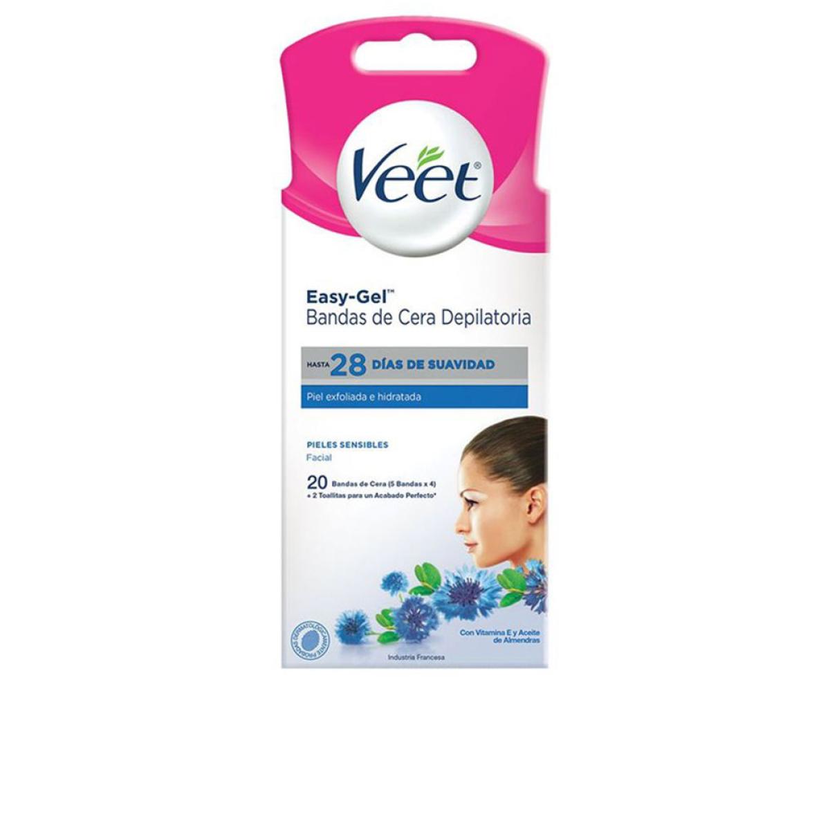 Veet Easy GelWax Bandas Cera Depilatória Facial Pele Sensível x20